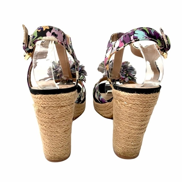 TAHARI Bangle Espadrille Sandals 7.5M Floral Print Jute Spring Summer Festival - Picture 4 of 15